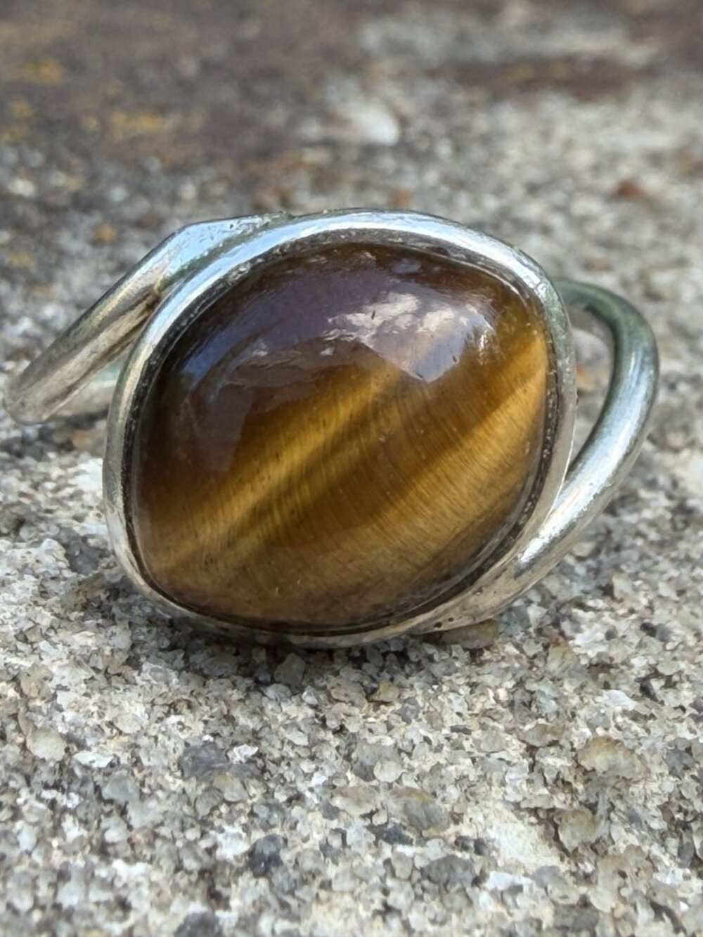 925 Sterling Silver Tigers Eye Bypass Ring Size 7 Solitaire Gemstone VTG Artisan